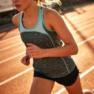 Nike Dri-FIT Women Racerback Tank Top Teal Black Animal Print Mesh Size M gym